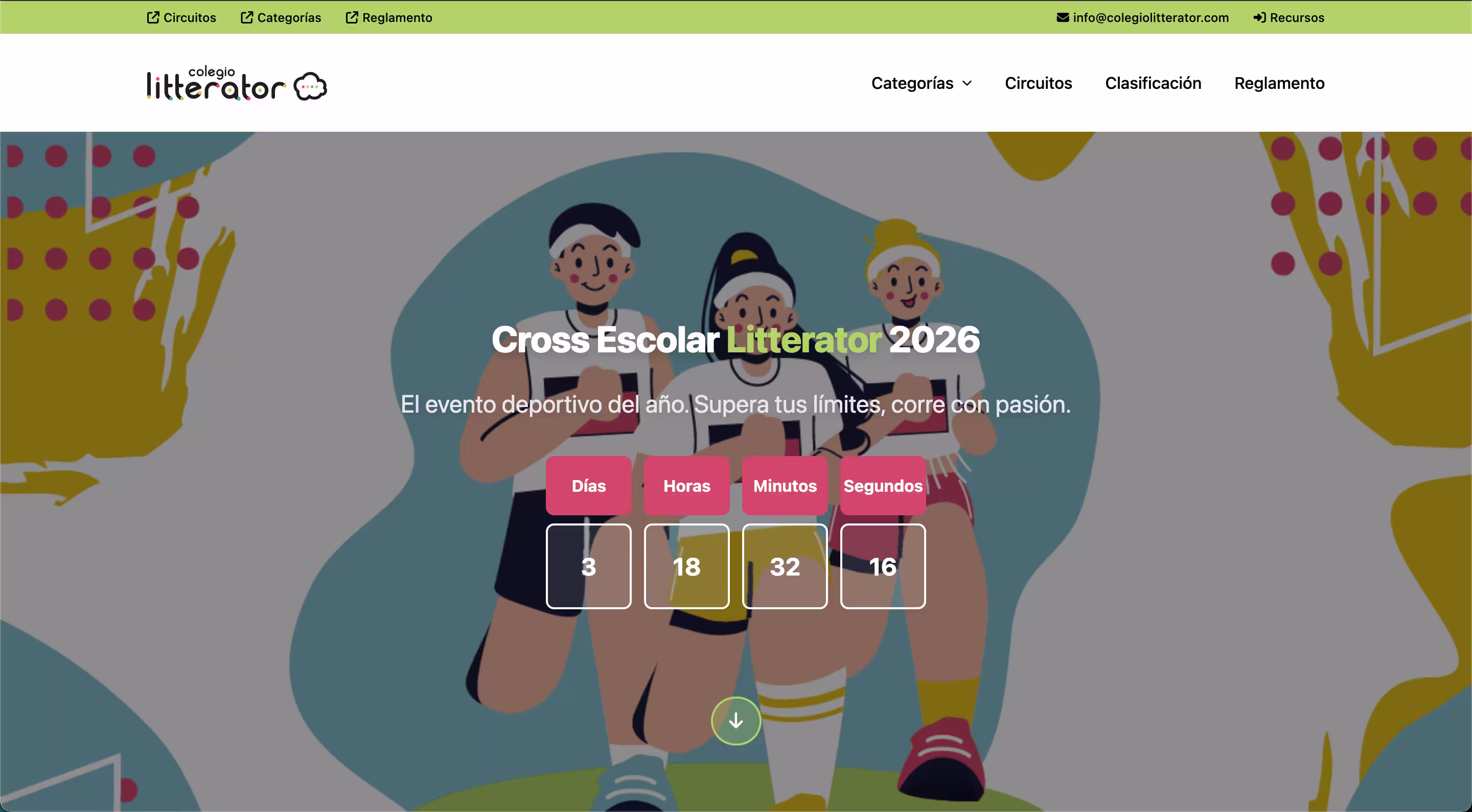 Captura de Cross Litterator 2026 — La app completa para organizar el cross escolar: inscripciones, dorsales y resultados en directo.