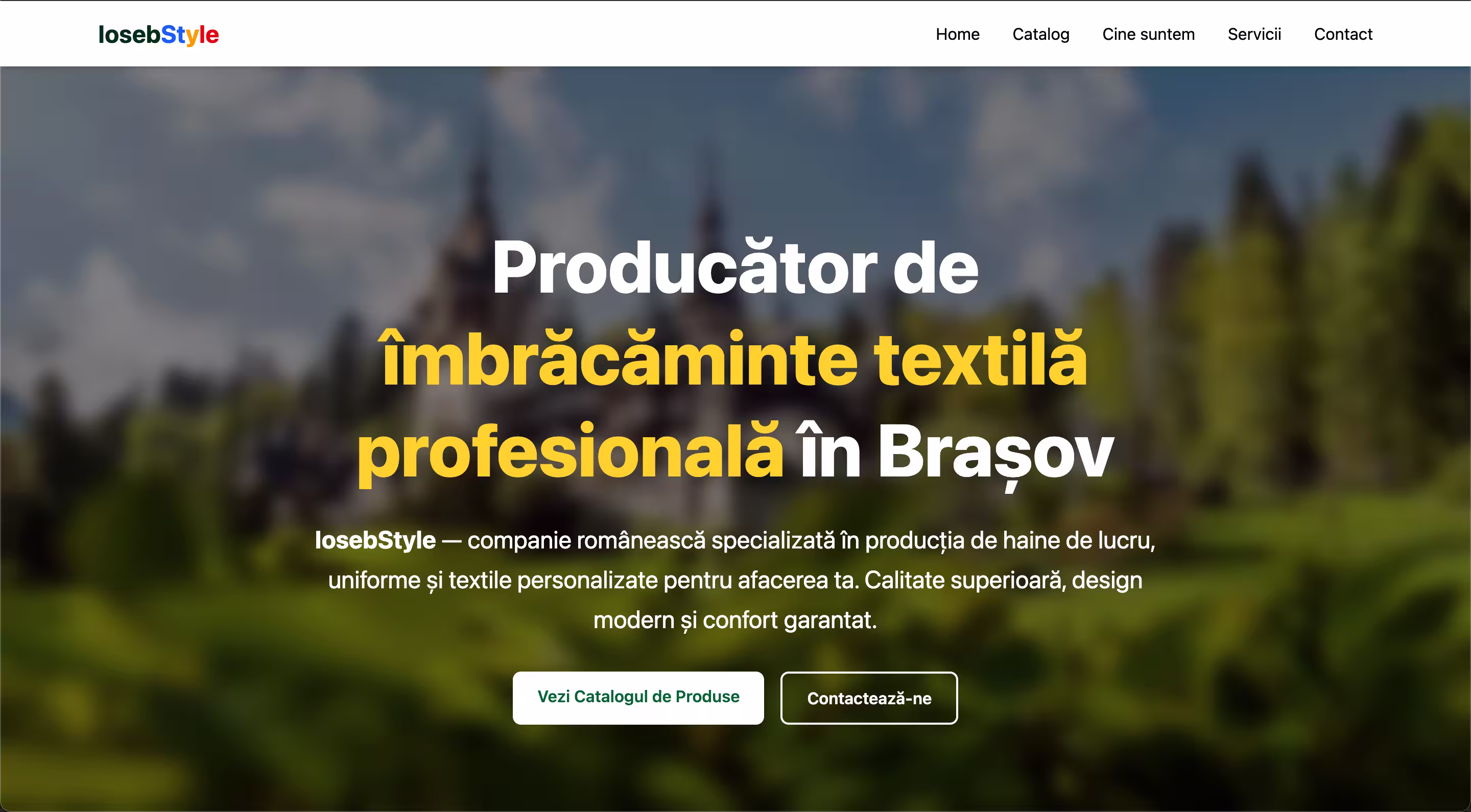 Captura de IosebStyle — La web de un fabricante de uniformes y ropa de trabajo en Brașov, Rumanía.